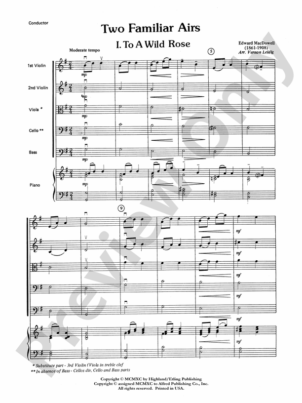 Two Familiar Airs (To a Wild Rose, Londonderry Air) – String Orchestra Conductor Score & Parts (Digital Download)