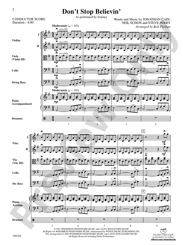 Don't Stop Believin' – String Orchestra Conductor Score & Parts (Digital Download)