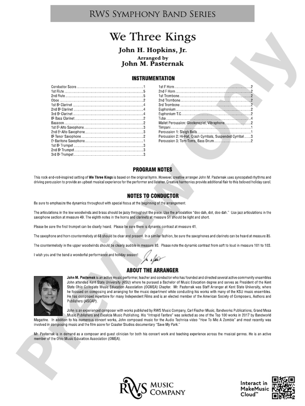 We Three Kings - Concert Band Conductor Score & Parts (Digital Download)