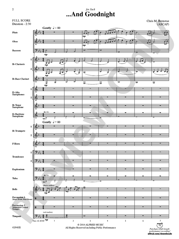 . . . And Goodnight - Concert Band Conductor Score & Parts (Digital Download)