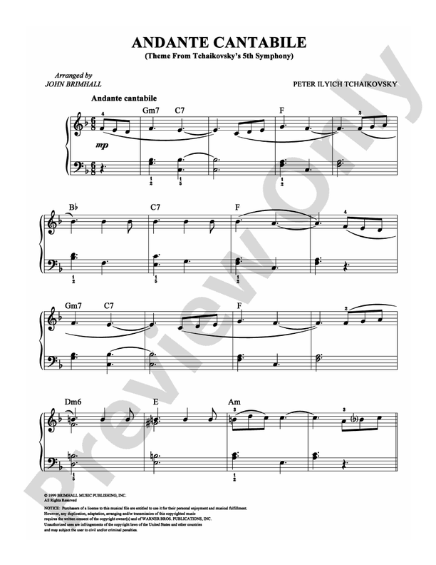 Tchaikovsky - Andante Cantabile - Easy Piano (Digital Download)