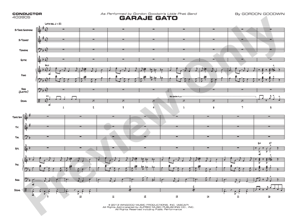 Garaje Gato (Grade 4.5) – Jazz Ensemble Conductor Score & Parts (Digital Download)