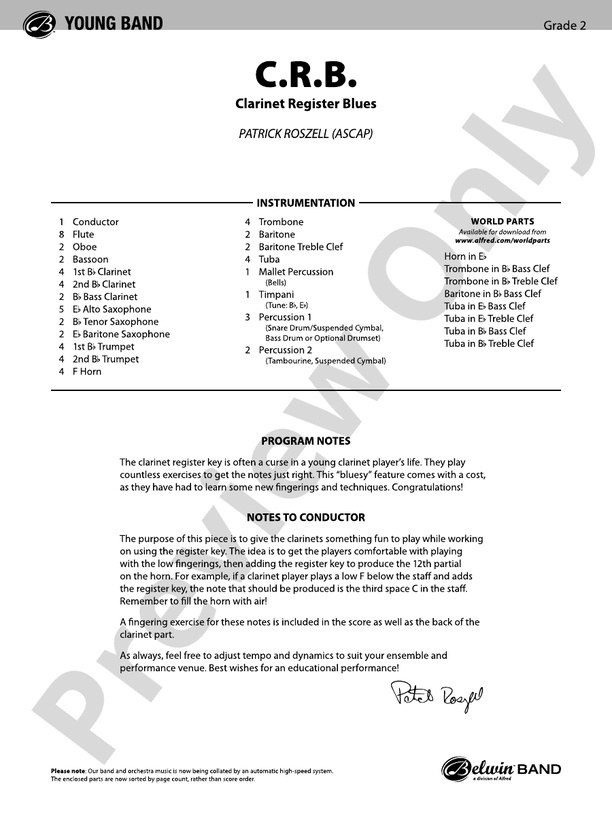 C.R.B. - Concert Band Conductor Score & Parts (Digital Download)