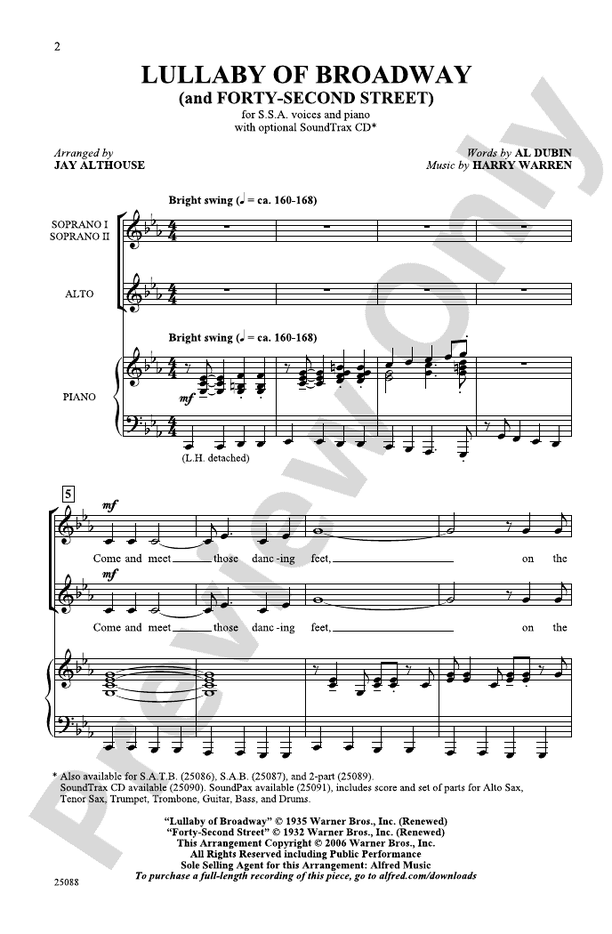 Lullaby of Broadway (and Forty-Second Street) – SSA Choral Octavo (Digital Download)