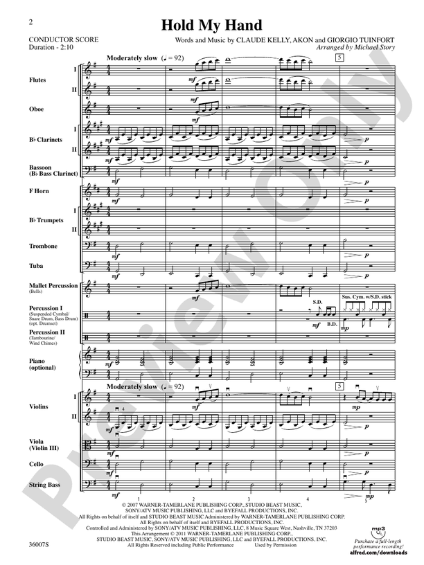 Hold My Hand - Full Orchestra Conductor Score & Parts (Digital Download)