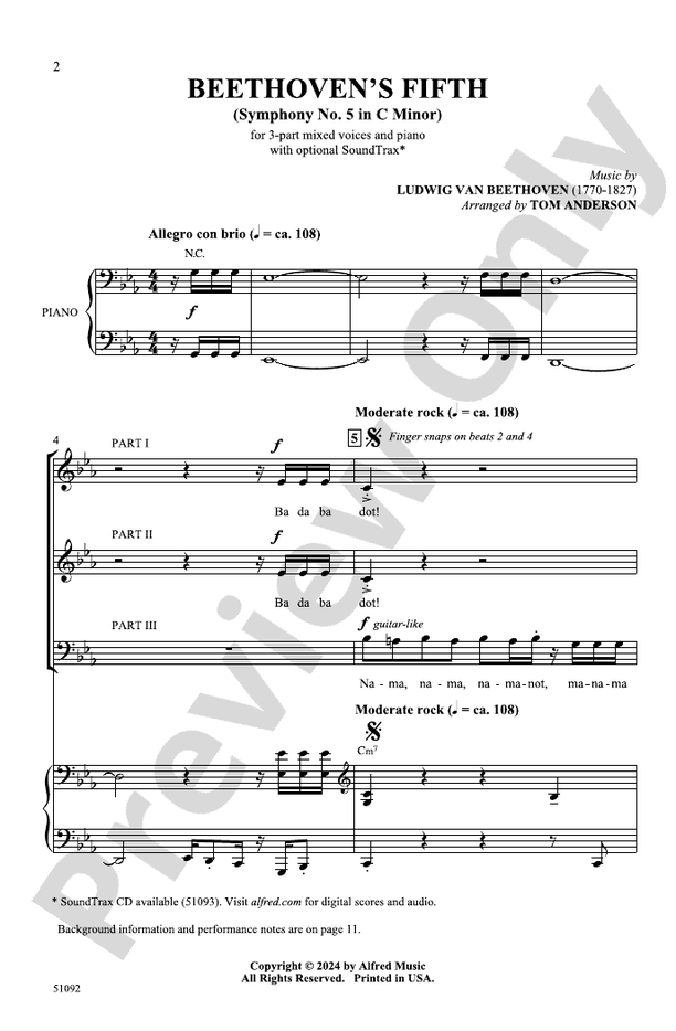 Beethoven's Fifth - 3 Part Mixed Choral Octavo (Digital Download)