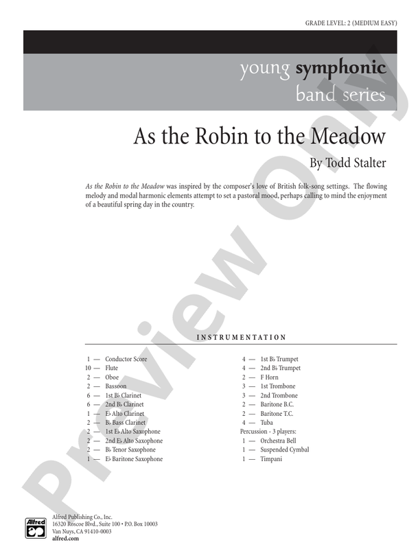 As the Robin to the Meadow - Concert Band Conductor Score & Parts (Digital Download)