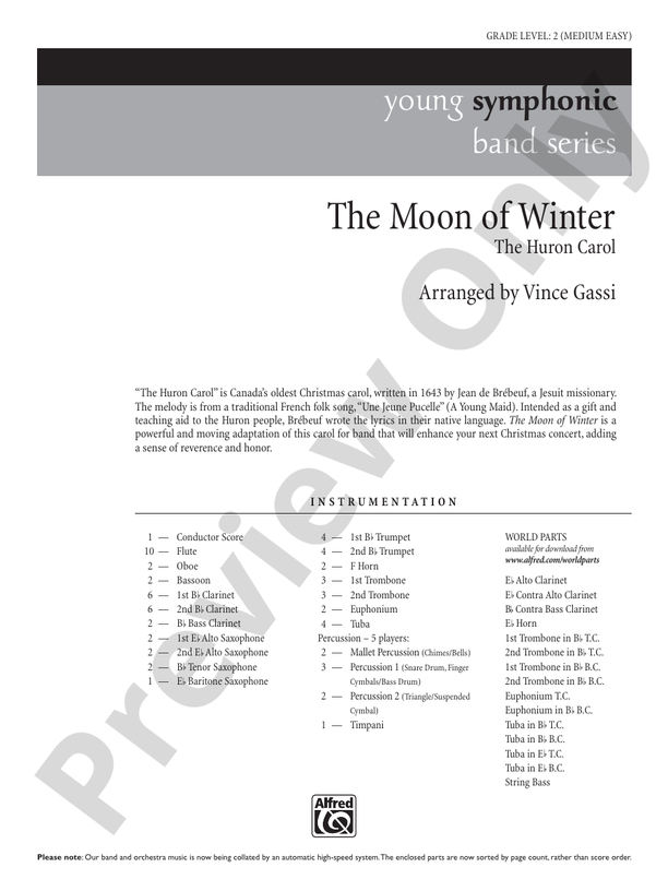 The Moon of Winter (The Huron Carol) - Concert Band Conductor Score & Parts (Digital Download)