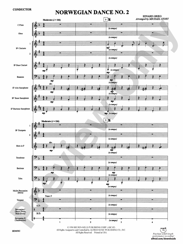 Norwegian Dance No. 2 - Concert Band Conductor Score & Parts (Digital Download)