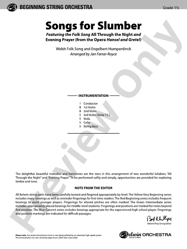 Songs for Slumber - String Orchestra Conductor Score & Parts (Digital Download)
