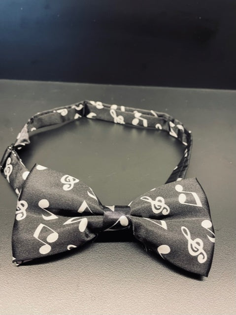 Bow Tie Black with White Notes and Clefs.