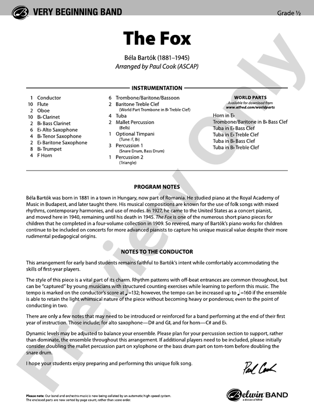 The Fox - Concert Band Conductor Score & Parts (Digital Download)