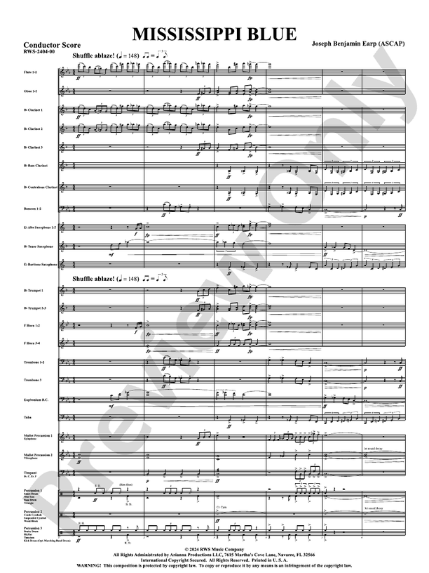Mississippi Blue - Concert Band Conductor Score & Parts (Digital Download)