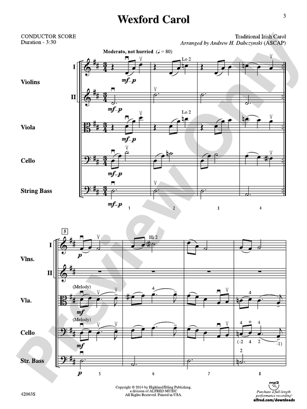 Wexford Carol – String Orchestra Conductor Score & Parts (Digital Download)