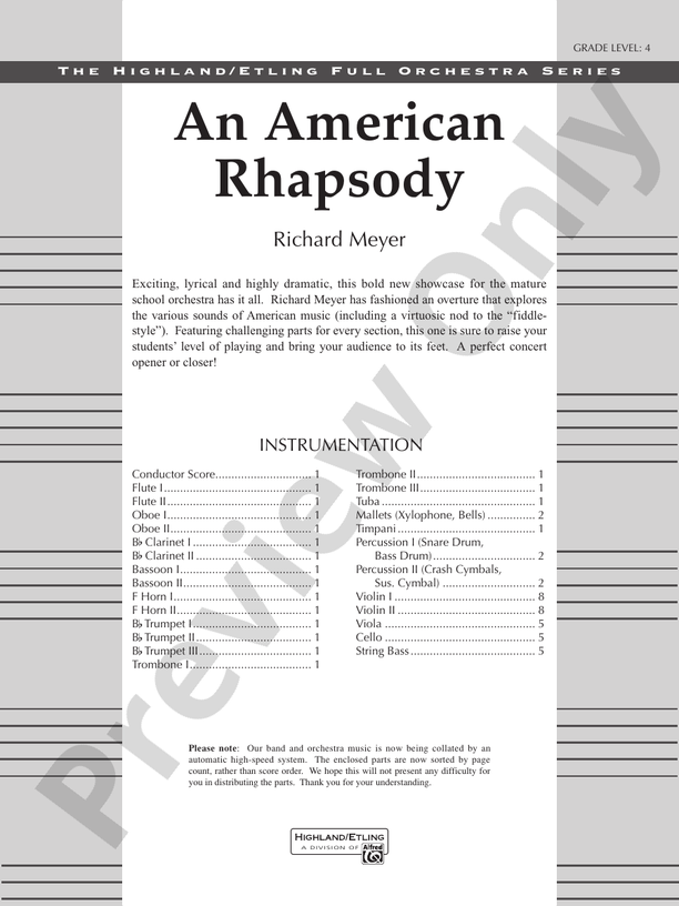 An American Rhapsody – Full Orchestra Conductor Score & Parts (Digital Download)