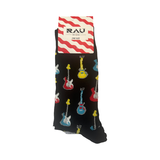 Colourful Electric Guitar Socks Black with Black Tops and Toes One Size