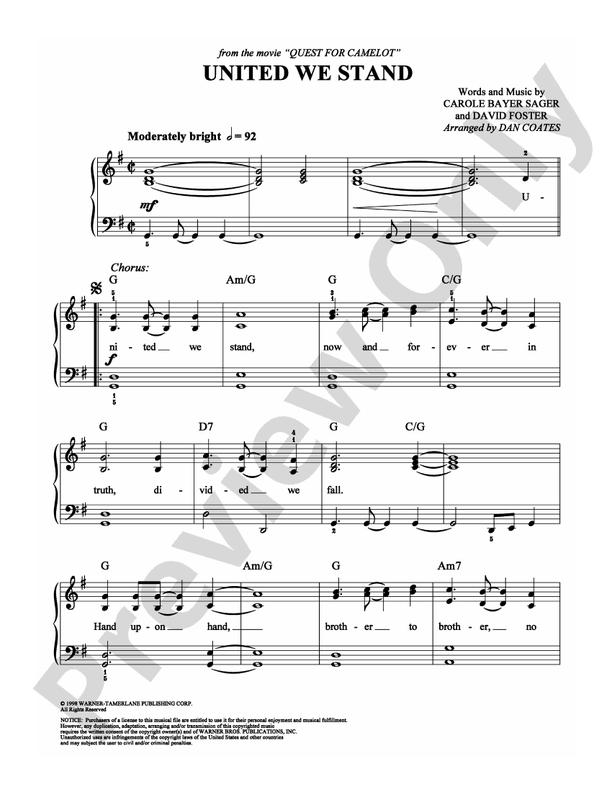 United We Stand - Arr. Dan Coates - Easy Piano (Digital Download)
