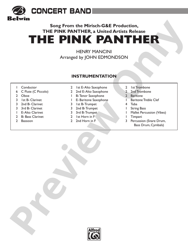 The Pink Panther (Arr. John Edmondson) - Concert Band Conductor Score & Parts (Digital Download)